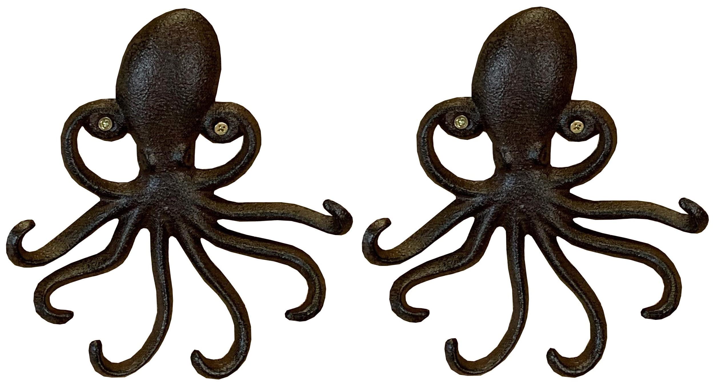 Selections Brown Octopus Decorative Wall Hook Lead And Key Rack In Cast Iron - Pack Of 2