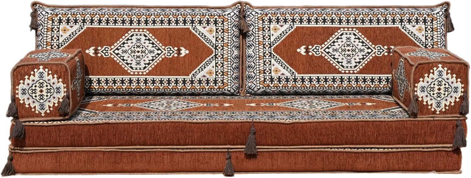 arabicsofa 8 Inch Thick Arabic Floor Seating Sofa – Modular Turkish Floor Cushions with Ottoman Couch