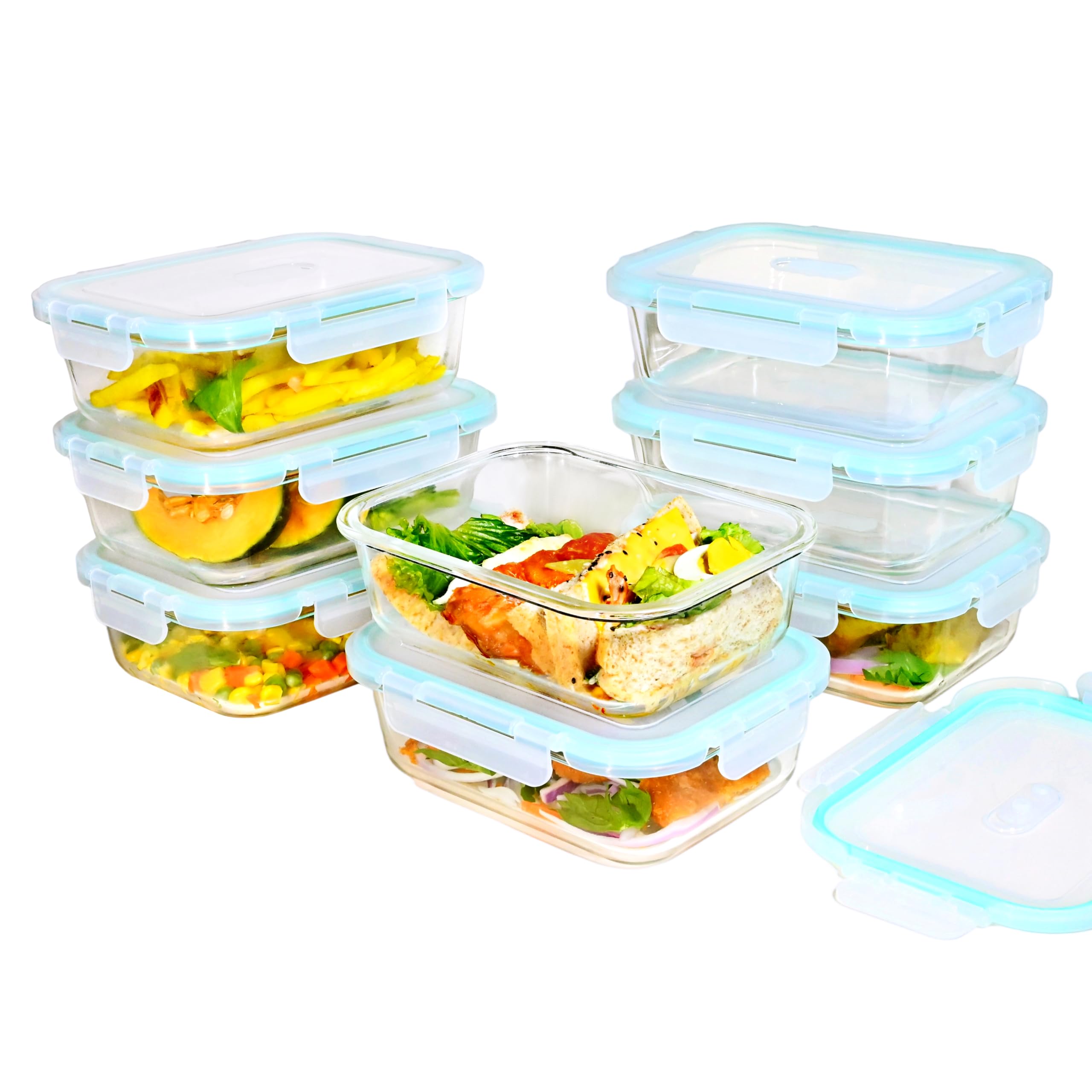 ERUIV Glasbehälter Mit Deckel, [2 Behälter + 2 Deckel] Glasschüssel Mit Deckel-1040ml, Mikrowellengeschirr Glas, Tragbar Meal Prep Container, Retain Freshness Glass Container With Lid, BPA free