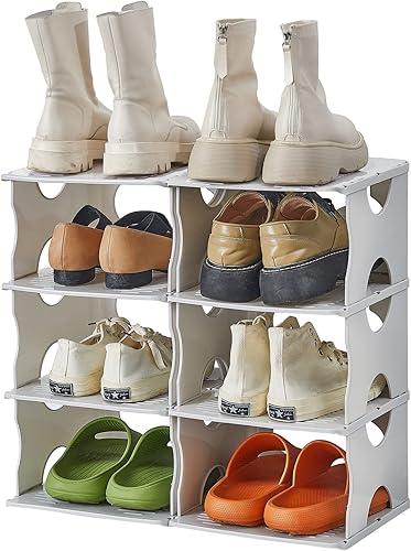 LGAQCOX 2 Pcs of 4 Tier Shoe Rack Free Standing Shoe Racks for Closet Free-Combination Narrow Shoe Storage Organizer for Bedroom Entryway Space