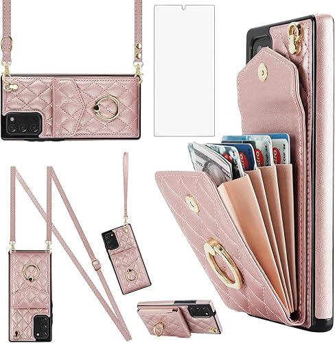 Miniatura 1 de Asuwish Funda de teléfono para Samsung Galaxy Note 20 5G con protector de pantalla de vidrio templado y correa para la muñeca, anillo con bloqueo