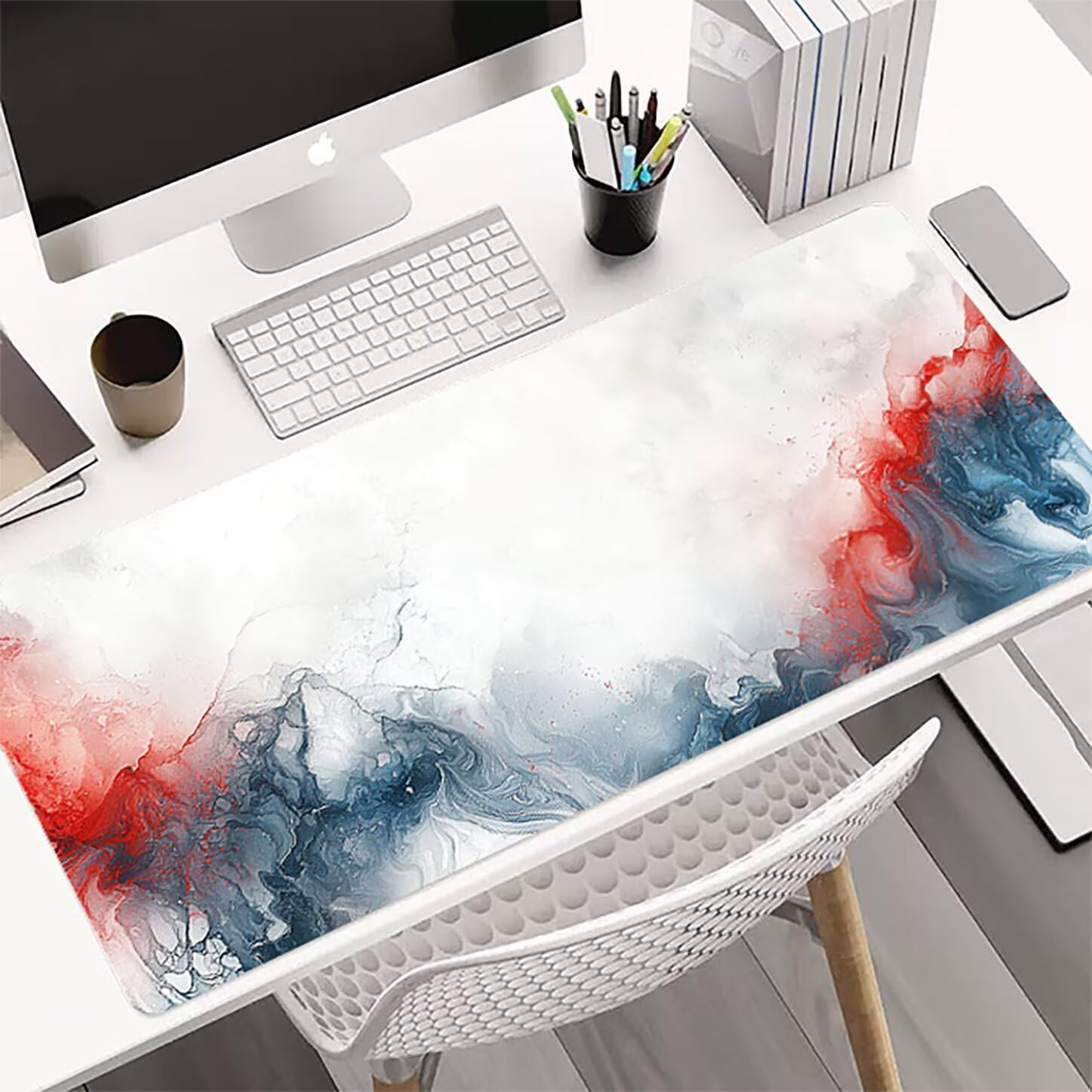 Lpfieonn Semplice Tappetino Scrivania XXL, 160x80cm- Tappetino Mouse Gaming, Bianco Tappeto Scrivania Extralarge, Mouse Pad XXL con Base in Gomma Antiscivolo, Bordi Cuciti PF-3695