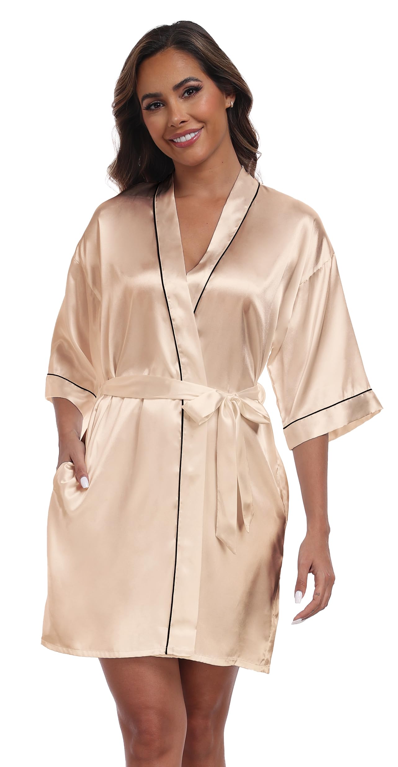 Womens Satin Robe Short Silk Kimono Bathrobe Wedding Party Bride Robes Lightweight Soft Sleepwear