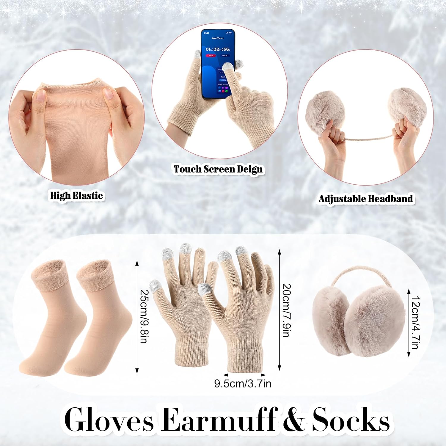 SATINIOR 5 Pcs Winter Satin Lined Hat Scarf Gloves Set Knit Pompom Beanie Warm Touchscreen Glove Earmuff Ear Warmer for Women