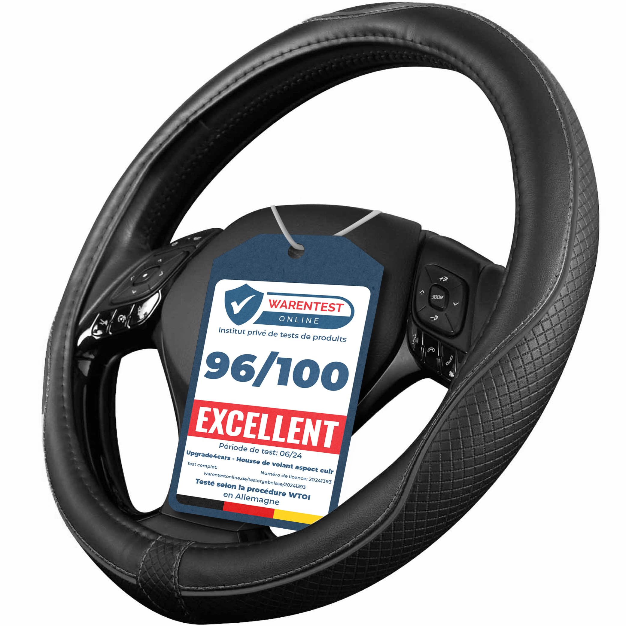 Upgrade4cars Couvre Volant Voiture Noir Simili Cuir | Housse de Protection Taille Universel 37-38 cm | Accessoires Auto Decoration Interieur Protege