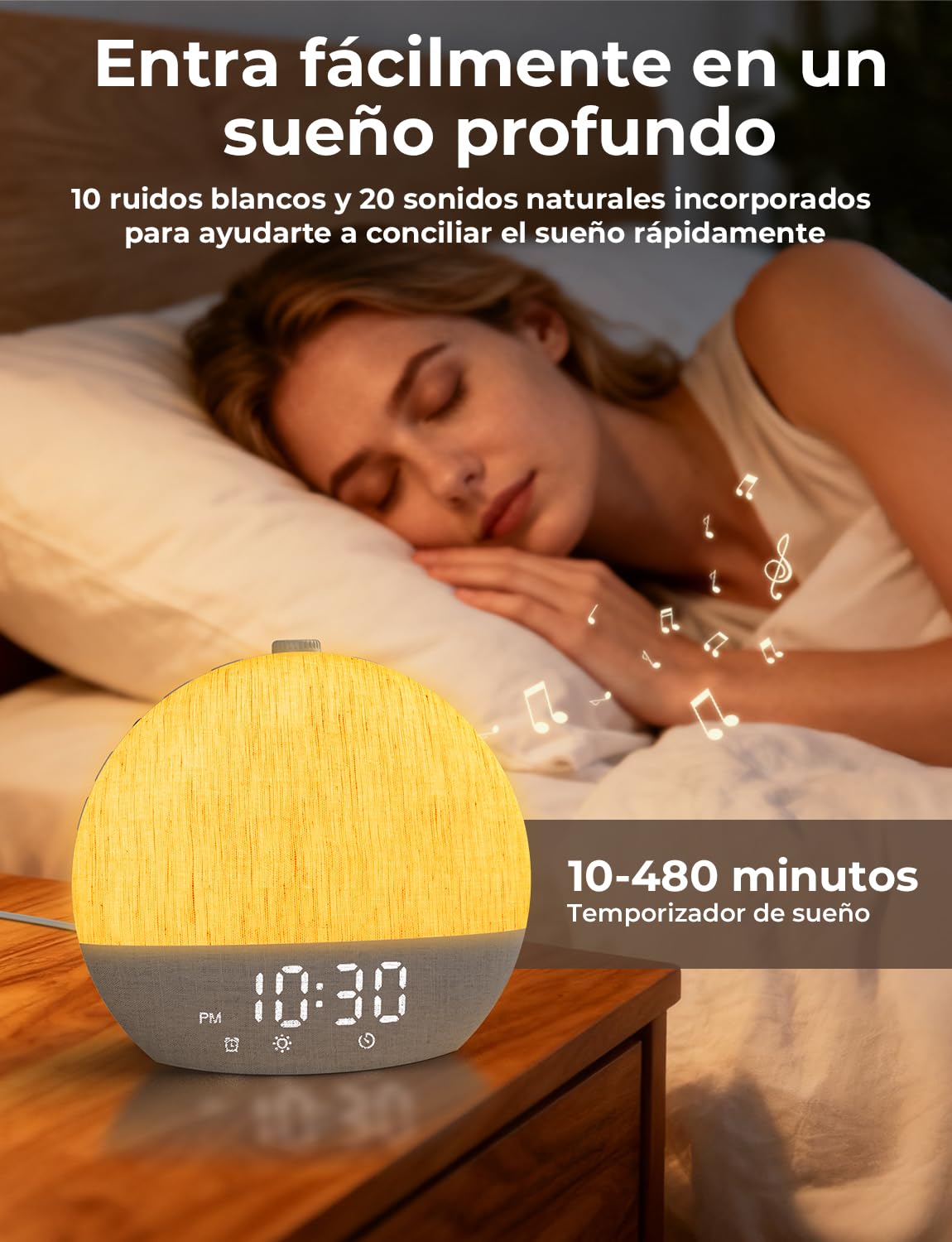 LIORQUE Despertador Amanecer, Despertador Luz Natural Simulación de Amanecer, 17 Modos de Luz, 30 Sonidos Relajantes, Modo de Ayuda para Dormir, Conexión Bluetooth, Función Alarma y Snooze