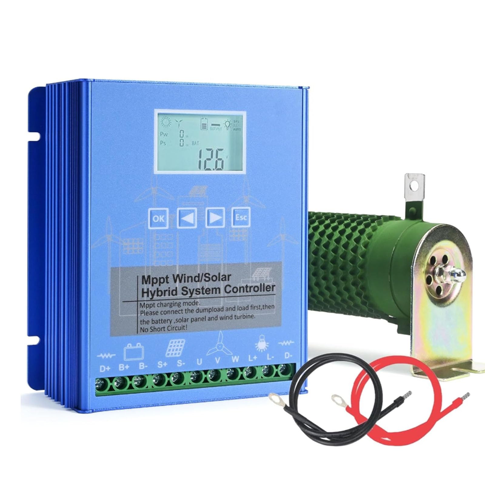 Regolatore di carica ibrido solare eolico 9000 W MPPT 12 V 24 48 V 220 V con display LCD e carico di scarico per casa, barca e illuminazione stradale