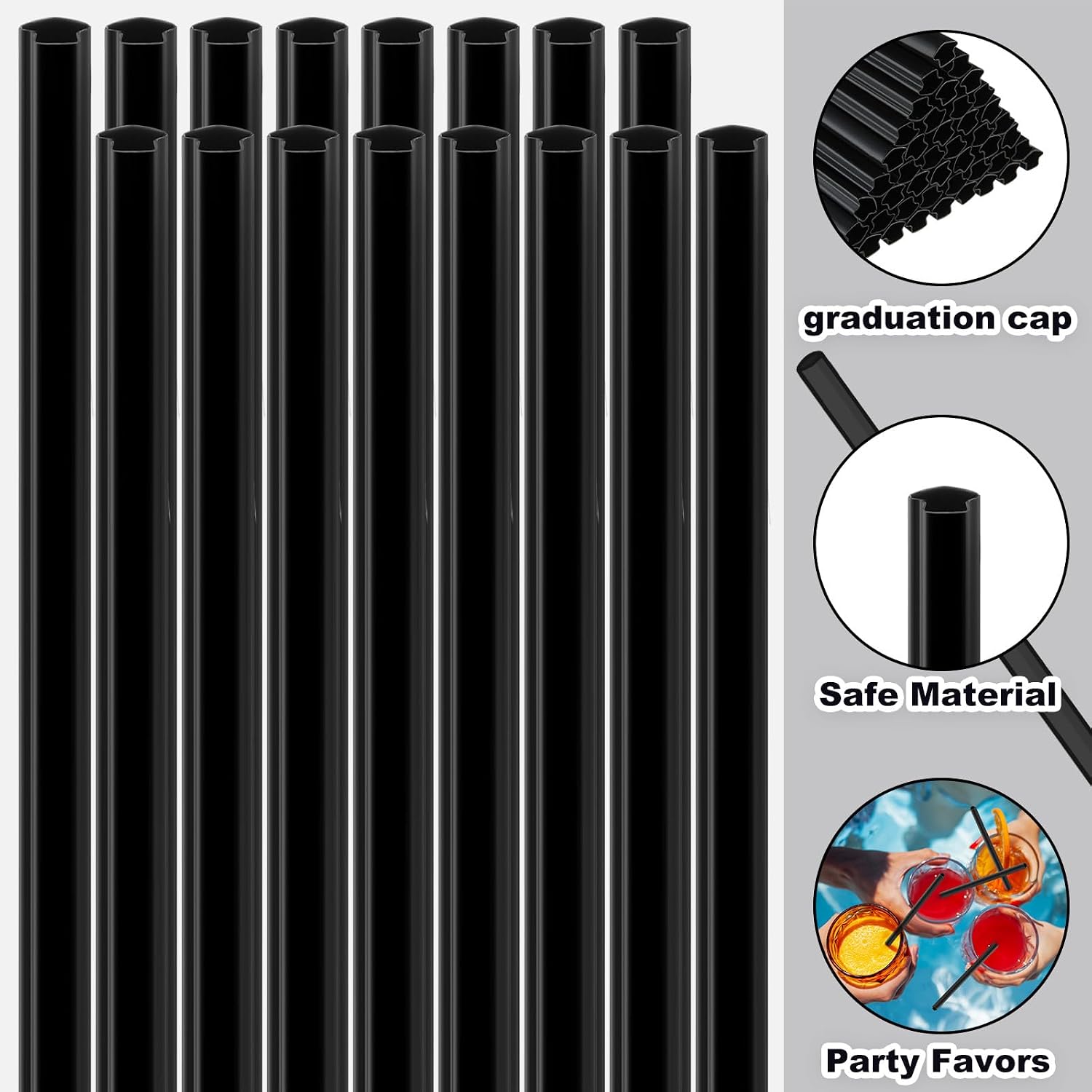 50 Pcs Graduation Cap Shaped Straws Disposable Plastic Drinking Straw Grad Caps Straw for Graduation Beverage Cocktail 2026 Congrats Grad Party Supplies (Black)