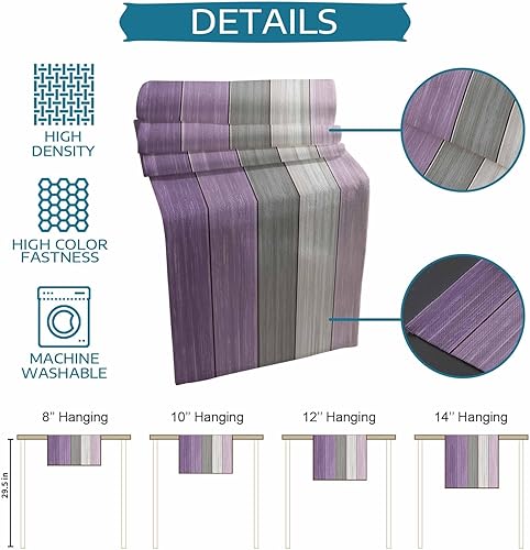 Miniatura 252 de Camino de mesa de algodón y lino estilo granja rústico retro, textura de madera de granero, color degradado marrón y gris, antideslizante,