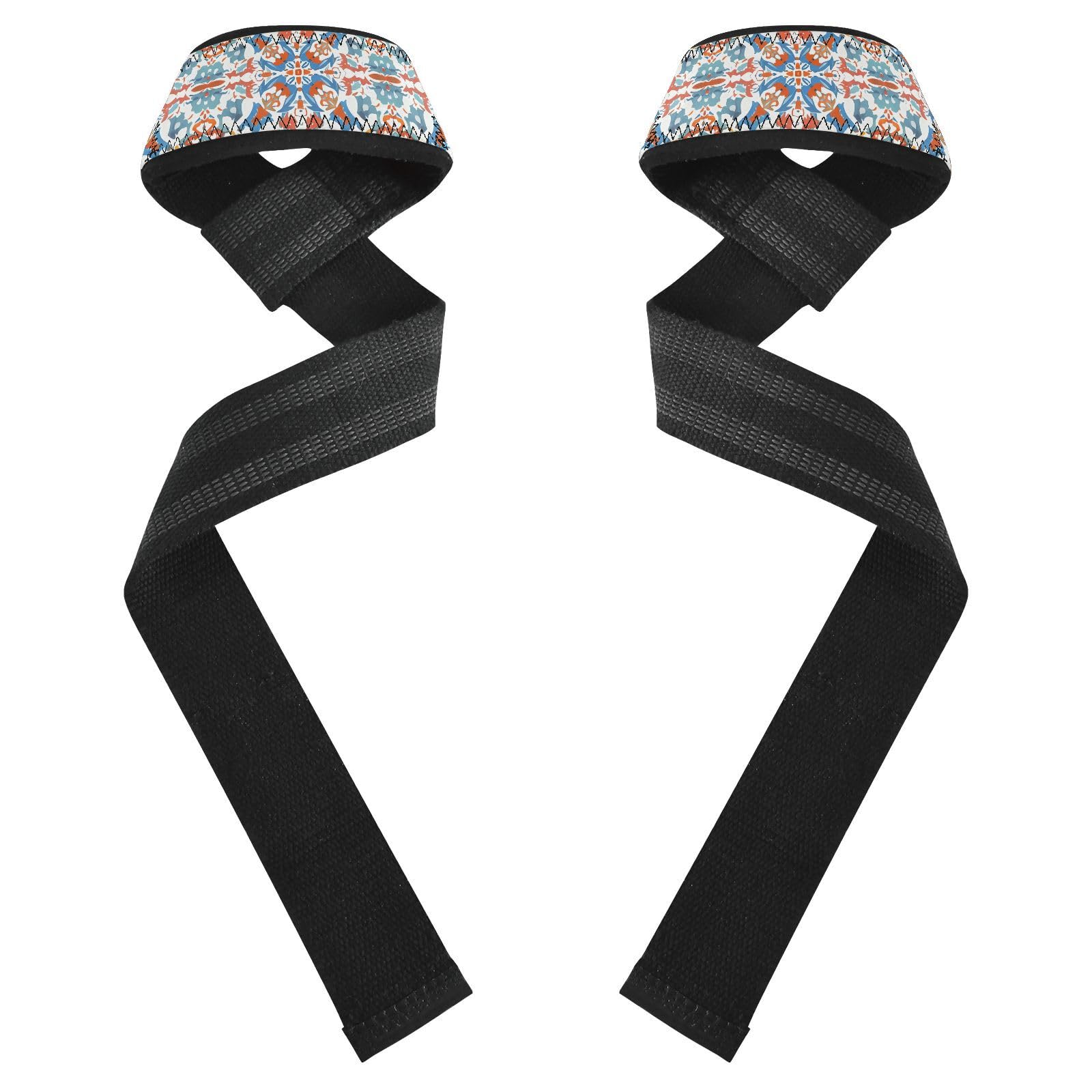 STAYTOP Mexican Ceramic Tile Pattern Wrist Straps for Weightlifting,Lifting Straps with Neoprene Cushioned Wrist Padded and Anti-Skid Silicone for Strength Training,Bodybuilding,Deadlifting