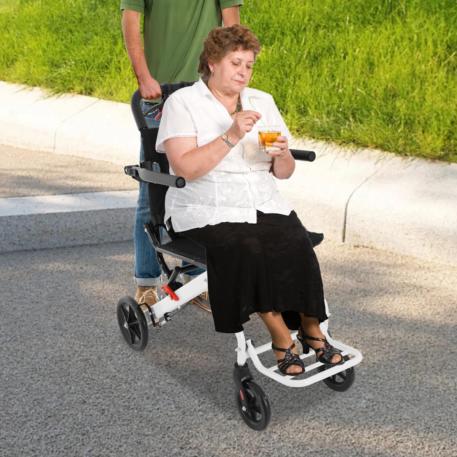 Silla de ruedas plegable ligera, silla de ruedas portátil de viaje, silla de ruedas de viaje para adultos y mayores, silla de ruedas plegable, hasta 100 kg