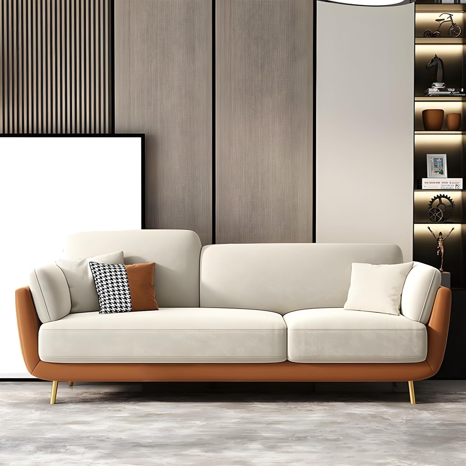 Royal Wood Furnishings/Modern and Stylish Cushioned sectional Sofa of Fabric and Velvet is Durable for Living Rooms Guest Rooms and Offices(1 Seater 2 4 6 (3 Seater Lightbrown& Beige)-image-21
