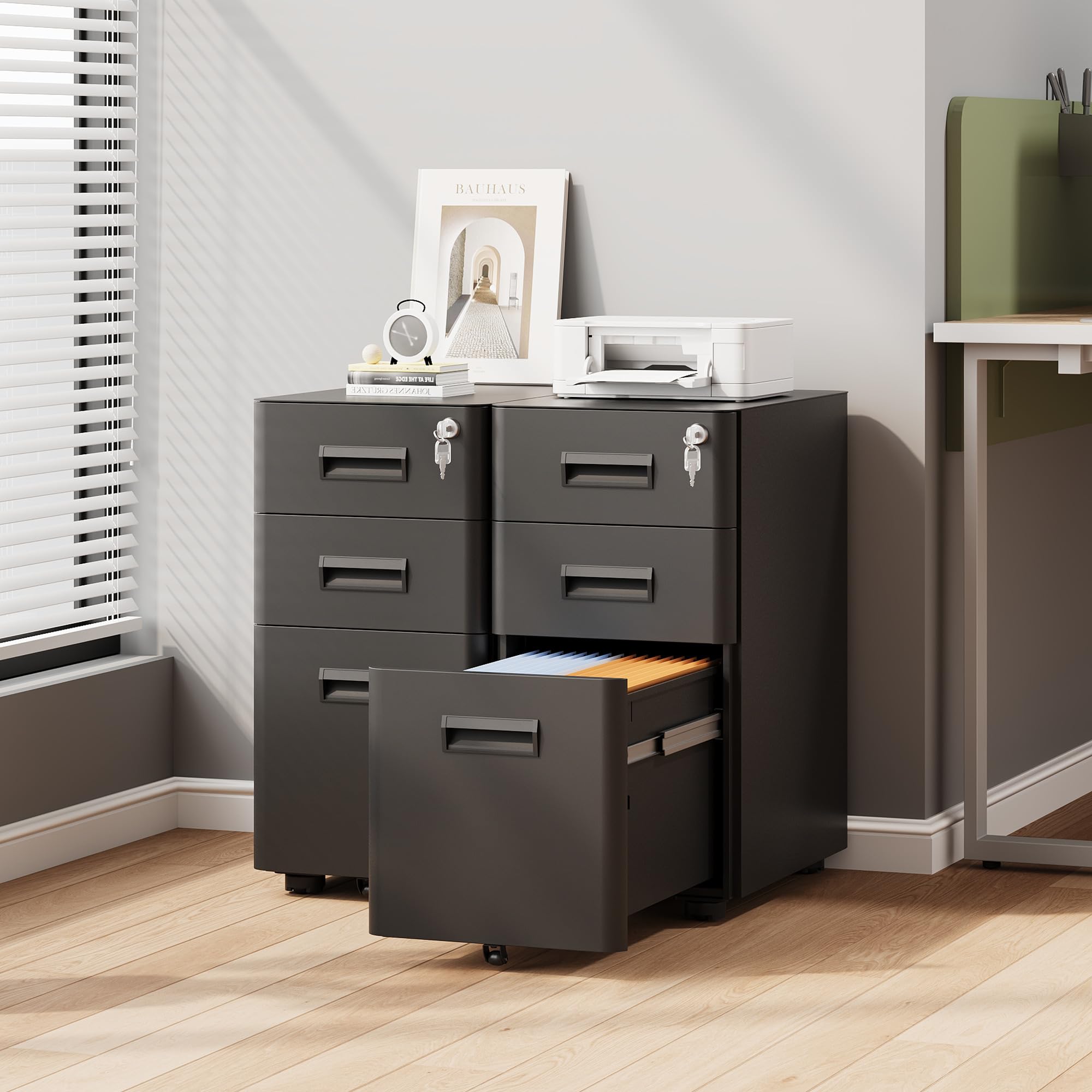 DEVAISE 3-Drawer Slim File Cabinet, Small Mobile Filing Cainet with Lock for Home Office, Fits Letter/Legal/A4 Size, 11.8 x 17.7 x 23.2 Inches (Pre-Assembled, Black): Black 17.7" D x 11.8" W x 22.8" H