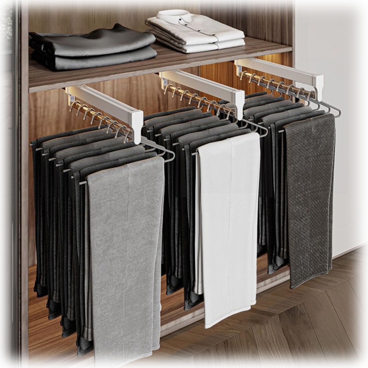 Support de garde-robe coulissant en acier blanc télescopique pour aménagement de placard