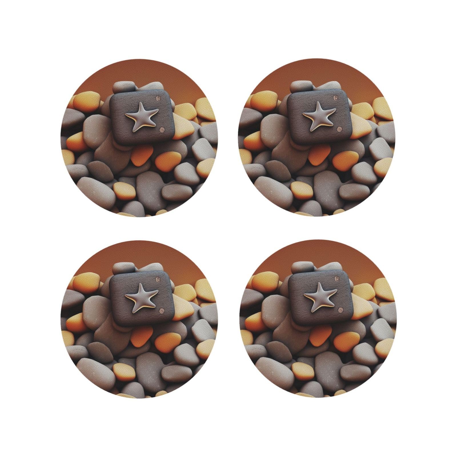 4pcs Drink Coasters for Tabletop Protection, 4" Leather Coasters for Drinks, Pebble Cup Coasters for Coffee Table Decor, Non-Slip Drinking Cup Mat for Hot Or Cold Drink