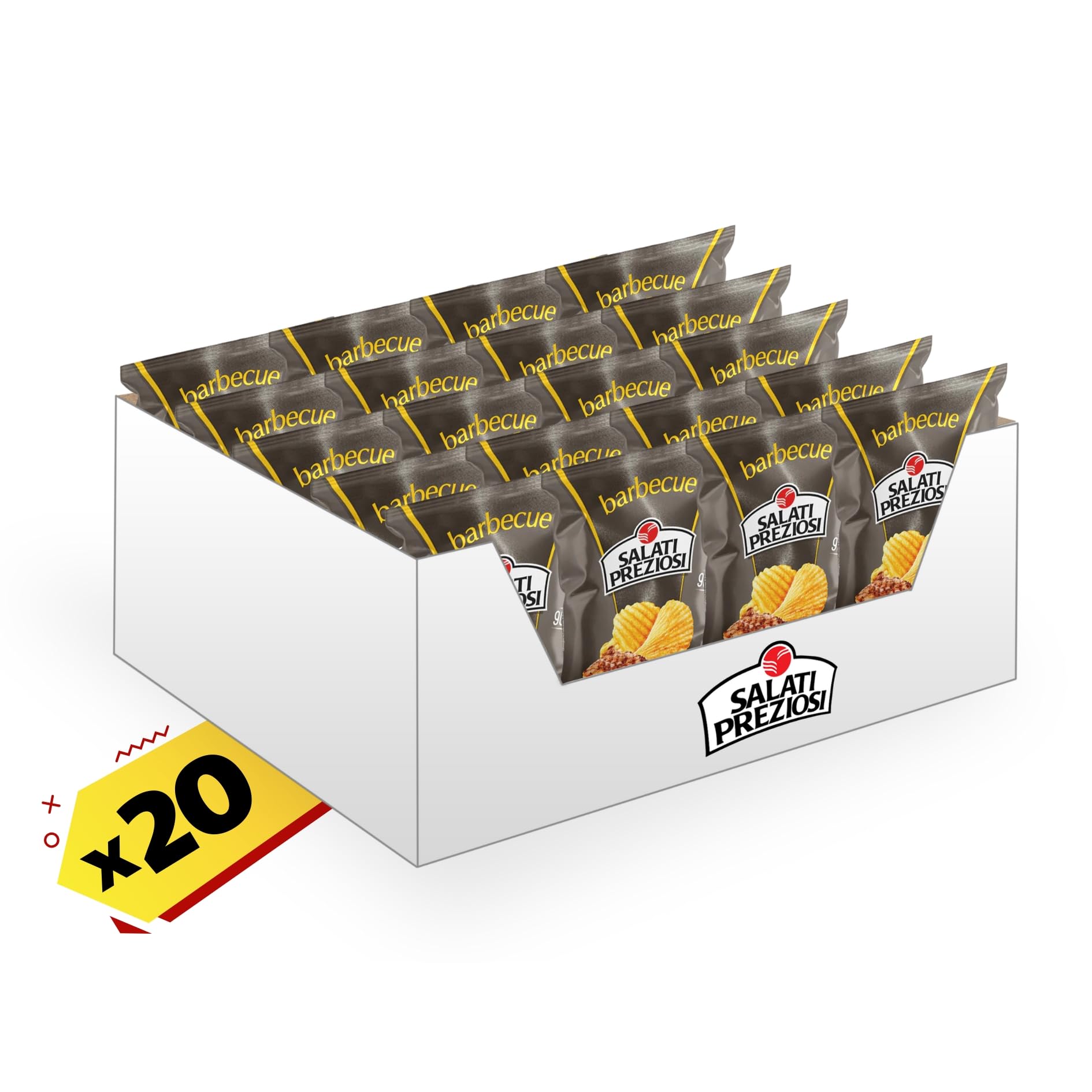 Salati Preziosi | Patatine Barbecue, con sale iodato, snack senza glutine, preparate con olio di semi di girasole, 20 pezzi x 110g