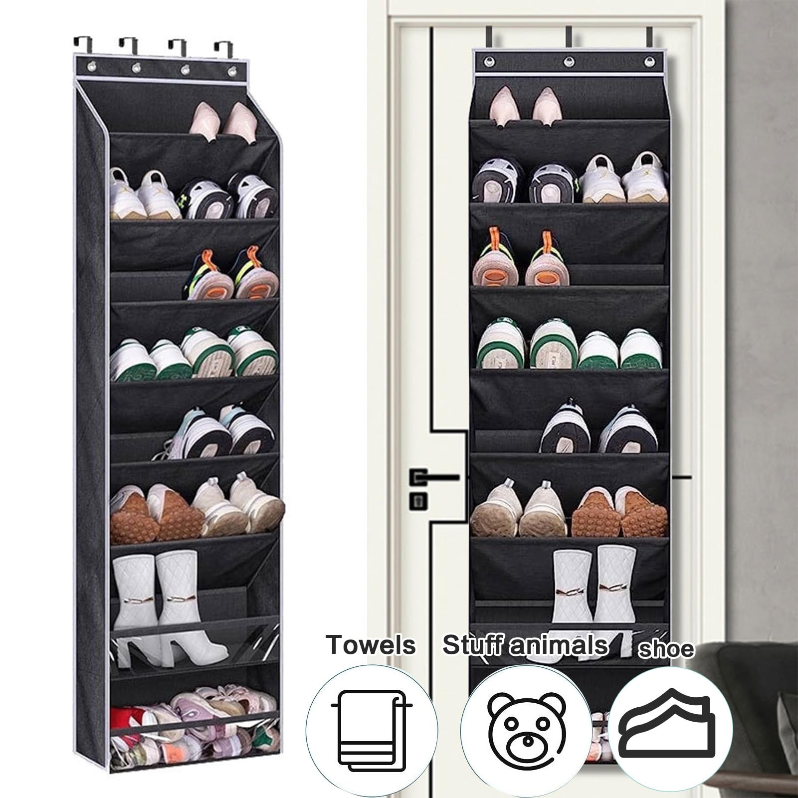 Organizador de zapatos colgante con bolsillo grande de tela Oxford sobre la puerta, clasificador de zapatos para almacenamiento multiusos de calzado