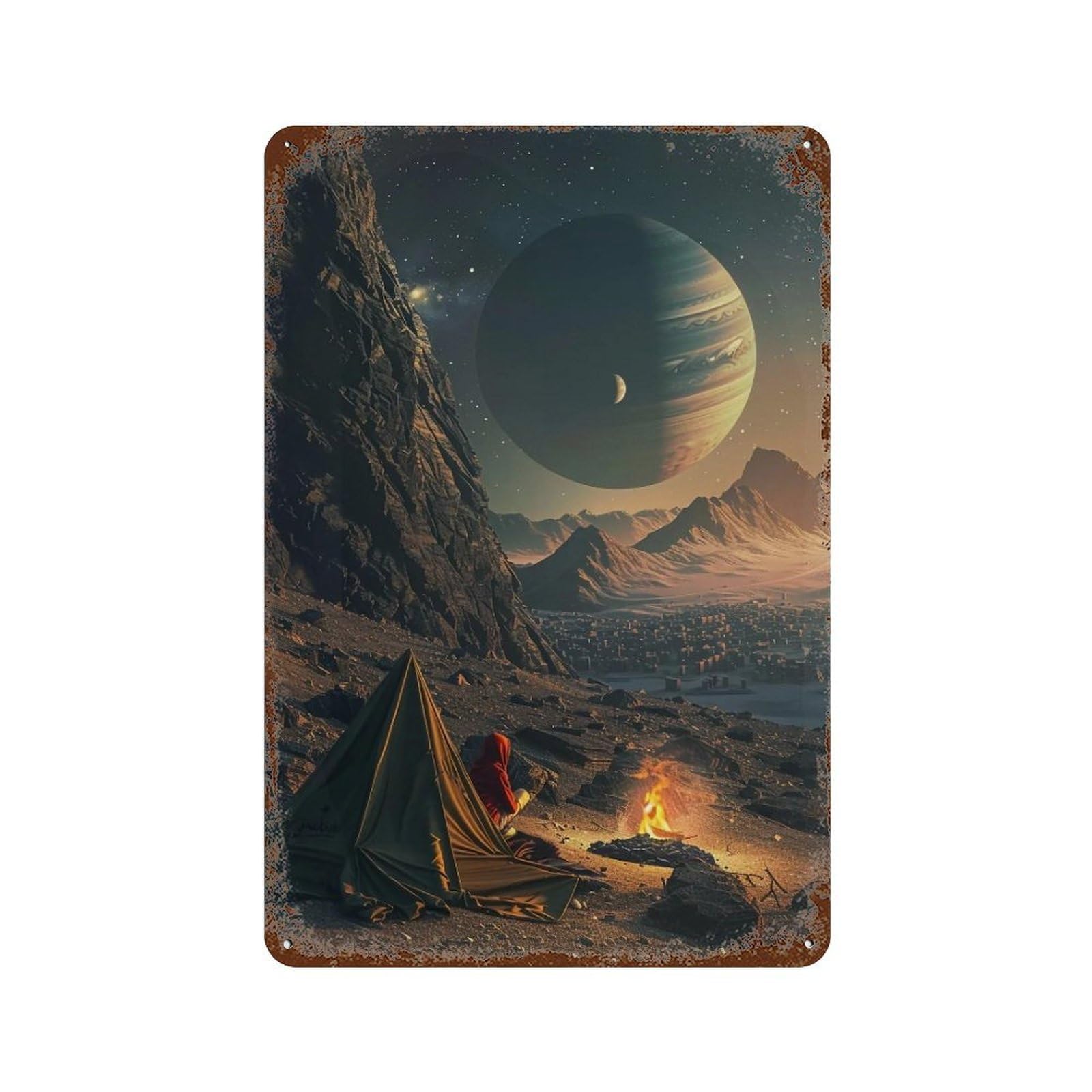 WUJHGRSG Mosaic Starlit Planet Campfire 02 Wall Art Retro Iron Vintage Metal Tin Sign Poster Modern Decor for Home Cofffee Club Bar Shop Style 30x20cm
