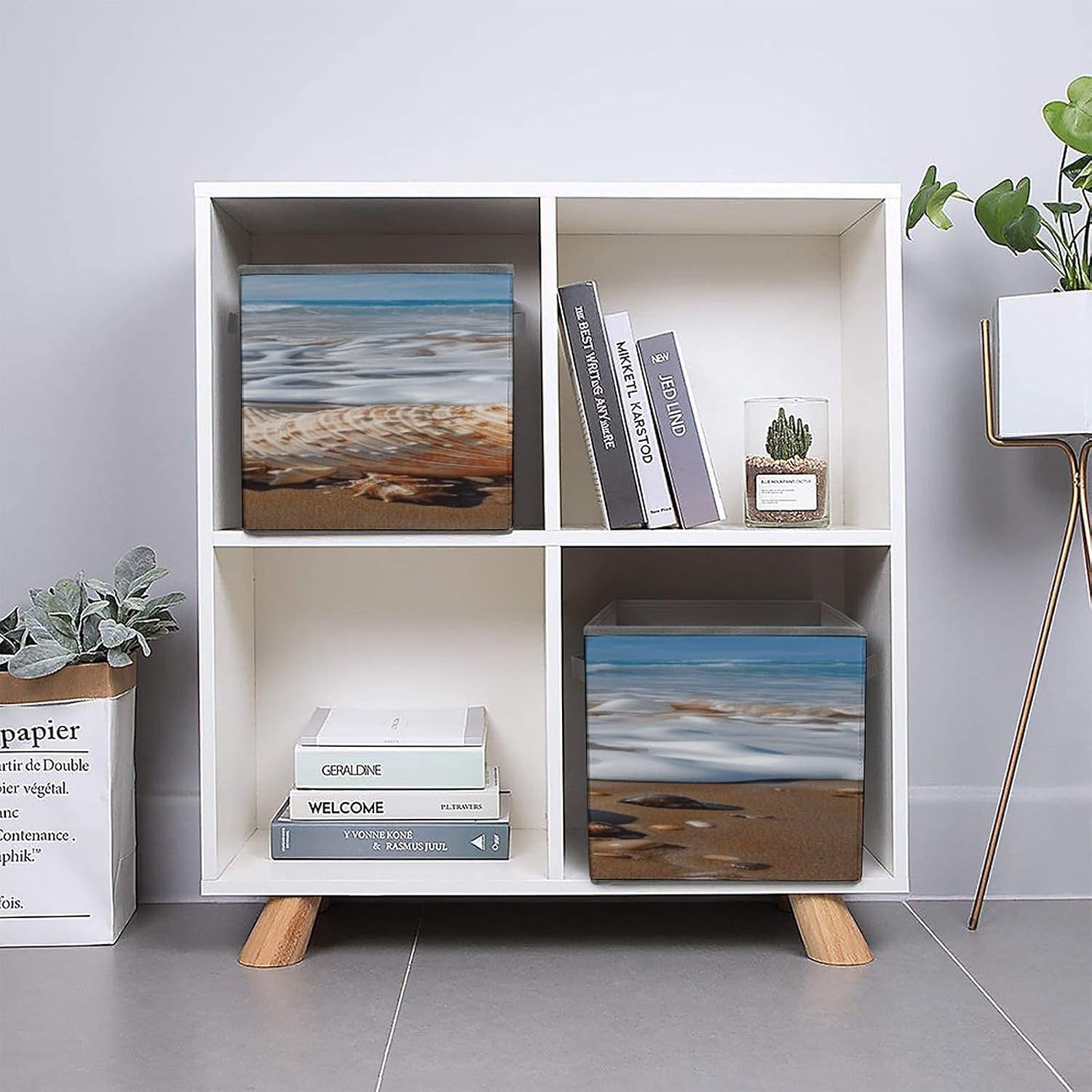 Sea And Shells Fabric Bins Storage Basket Square Baskets | Storage Bin with Double Handles,Cube Collapsible Organizers for Organization,Closet,Shelves,Offices