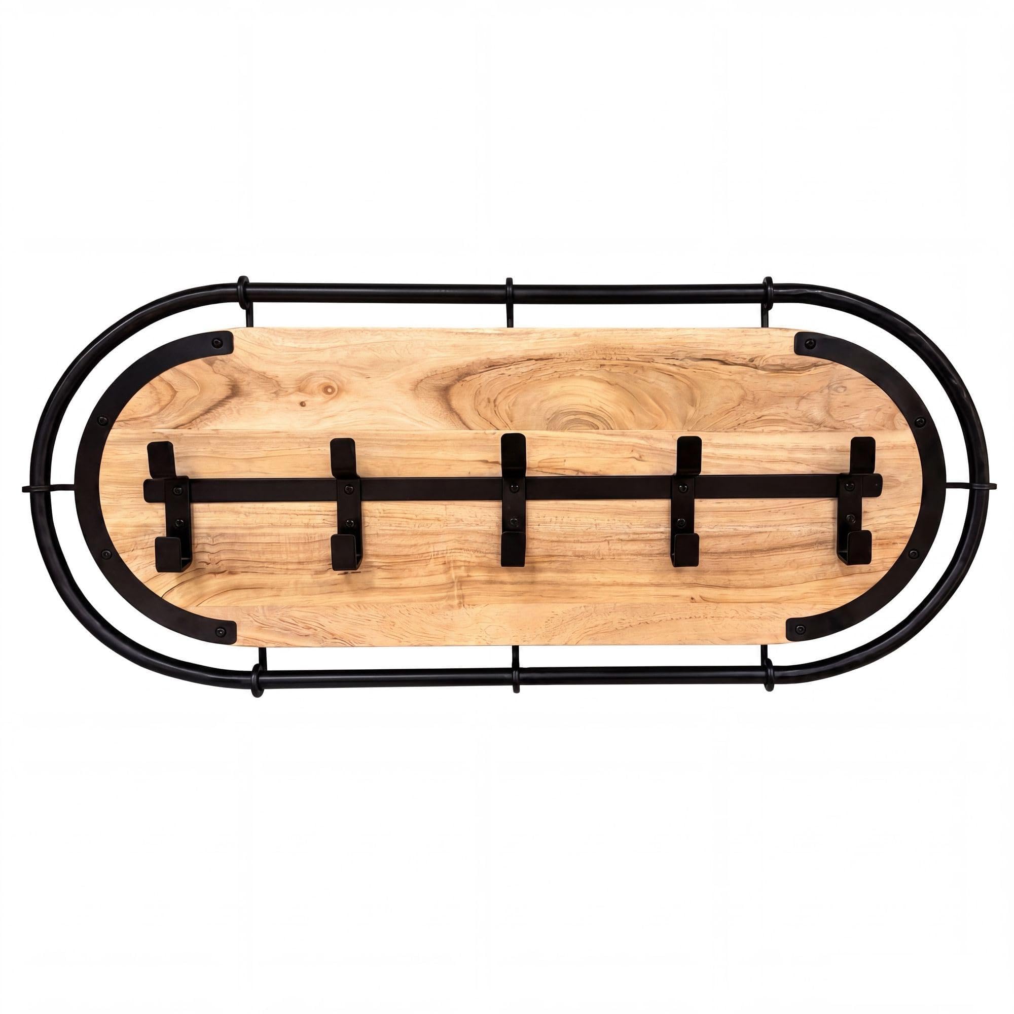 FineBuy Portemanteau mural 80 x 6,5 x 34 cm Acacia Massif Métal Fait main