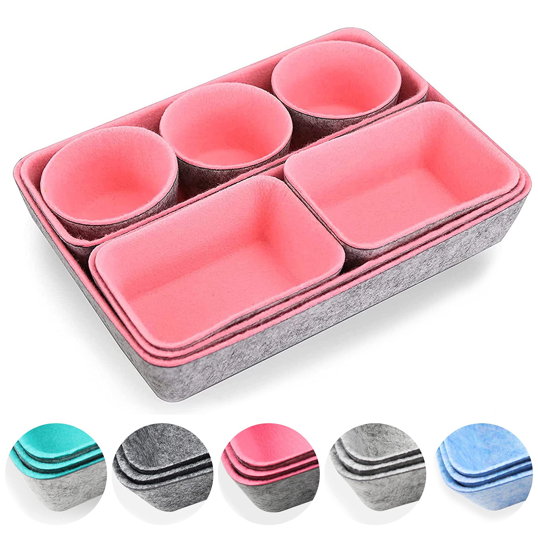 Desk Drawer Organizer Trays 8 Pack, Felt Storage Box Stackable Dividers, Versatile Cosmetic Makeup Drawer Dividers for Home Office Cosmetics Storage Boxes(Grey Pink)