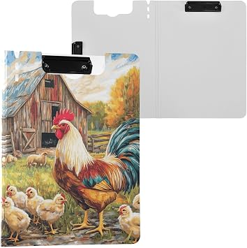 Chicks Farm Scene Golden A4 Foldable Clipboard for School Office Binder Clipboard Folder with Pen Holder & Double Metal Clips Binder File Folder for Students Nurses Doctors
