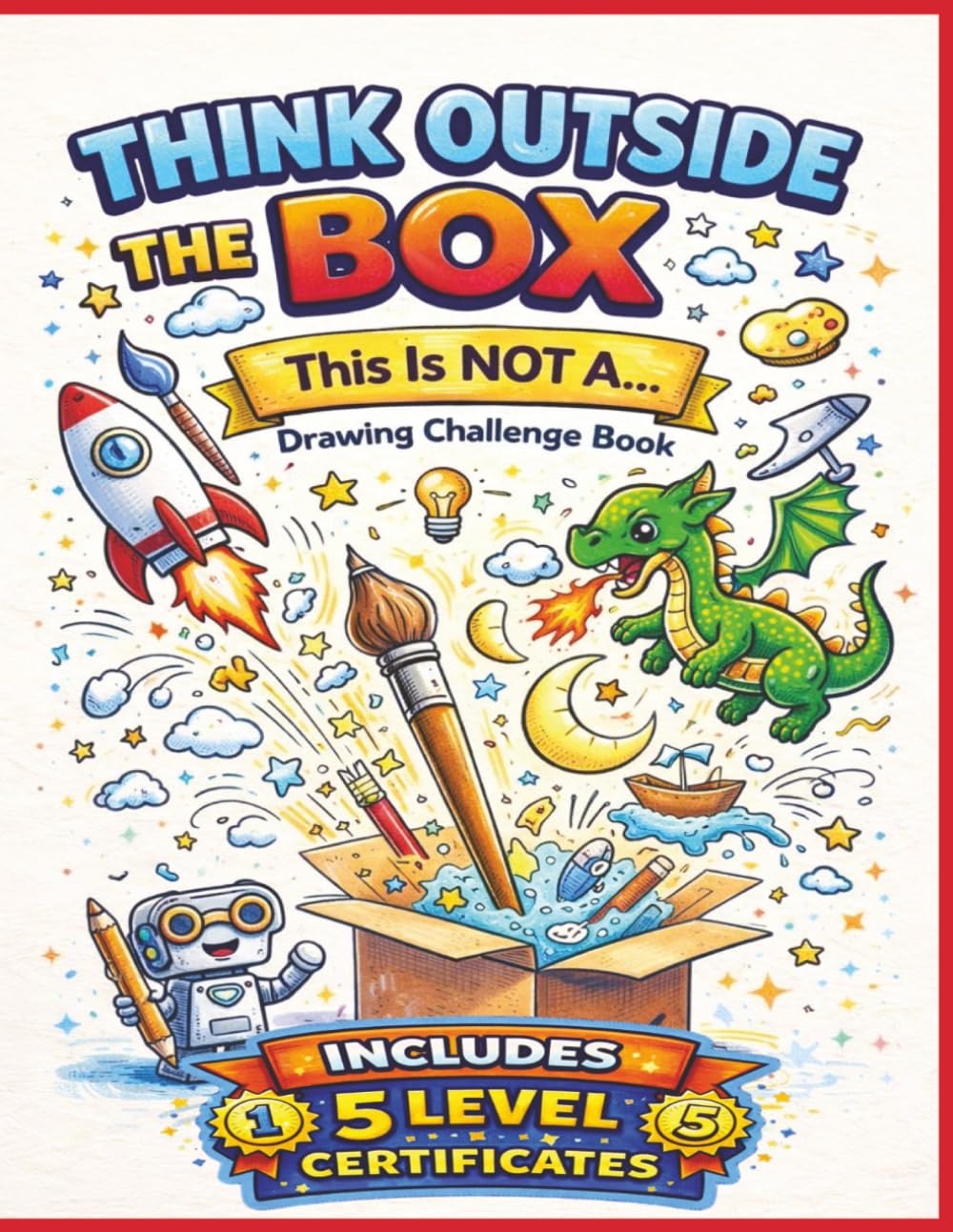 Think Outside the Box: This Is NOT A… Drawing Challenge Book. Includes 5 Level Certificates.: Imagination Activity Book That Turns Simple Objects into Amazing Creations | 8.5x11 inches | 115 pages.