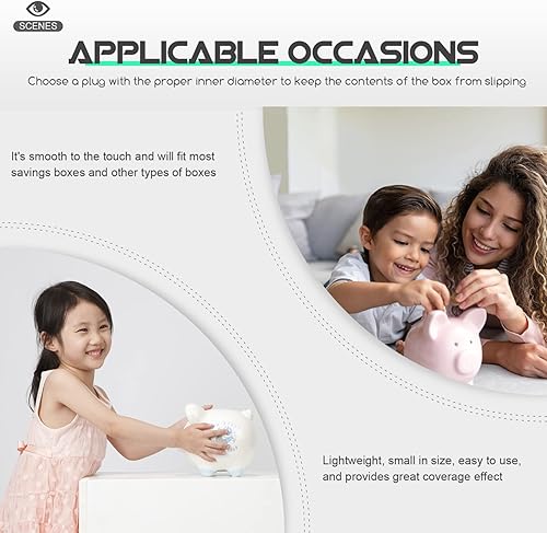 Miniatura 8 de 20 tapones inferiores de caja de ahorro, cubiertas redondas de plástico para alcancía, tapones de enchufe negros, seguros para niños y niñas