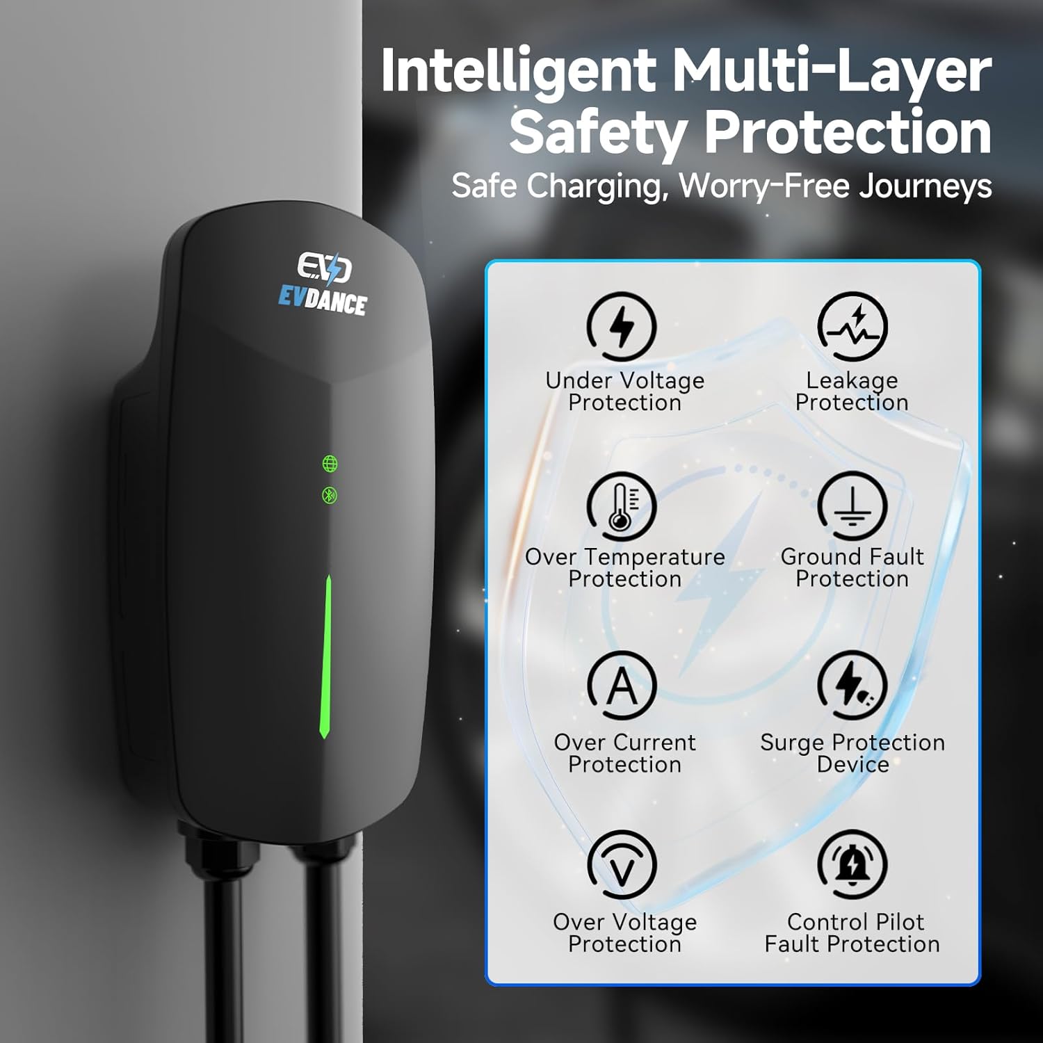 Level 2 EV Charger, 40 Amp, NEMA 14-50 Plug, 25ft J1772 Cable, Wi-Fi Smart APP,9.6 kW 240V Home EV Charging Station for J1772 EVs, Indoor/Outdoor Waterproof(IP65) Wallbox EV