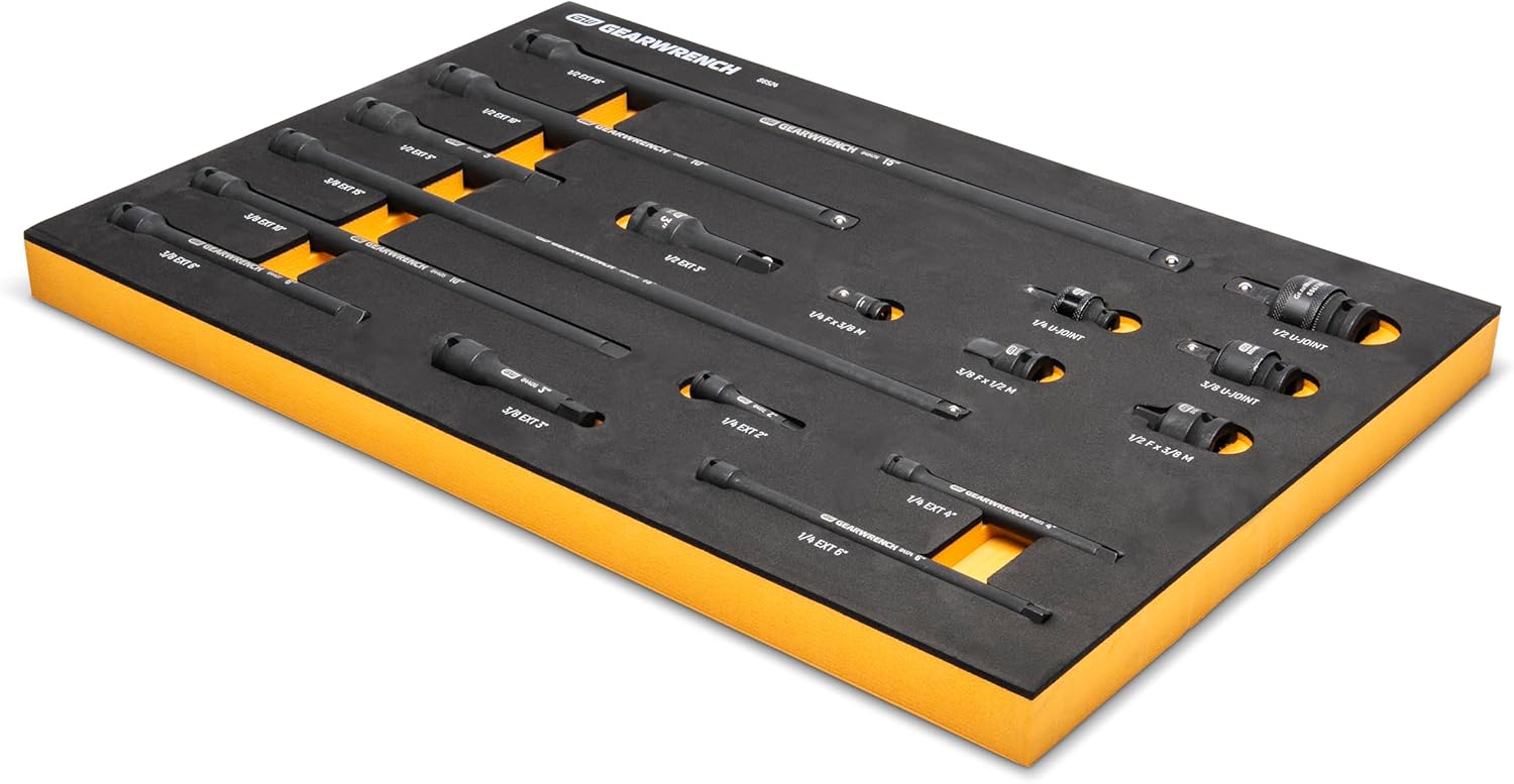 GEARWRENCH 17 Piece 1/4", 3/8", 1/2" Impact Drive Tool Accessories Set with EVA Foam Tray - 86524