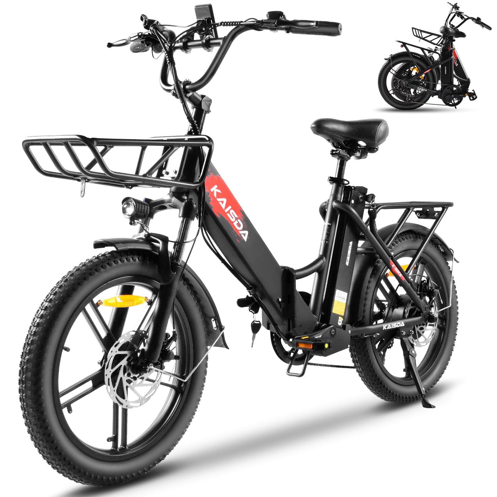 KAISDA E Bike Klapprad 20 Zoll Elektrofahrrad mit 36V 20.8Ah Abnehmbarer Akku,E-Bike 250W Motor bis 100KM,3.0 All-Terrain Fat Tire,7-Gang,LCD-Display Fahrrad für Herren Damen Sport & Freizeit