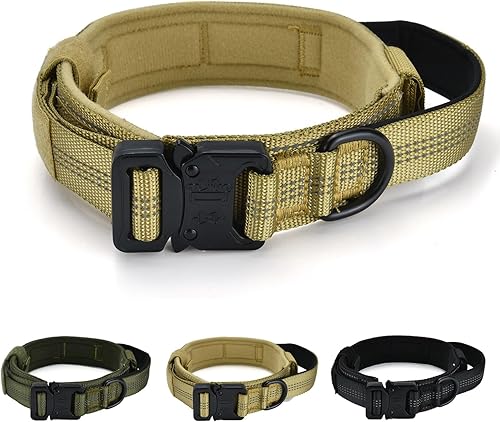 Miniatura 1 de Collar táctico para perro, collar de entrenamiento militar para perro con hebilla de metal resistente y asa de control para perros medianos y