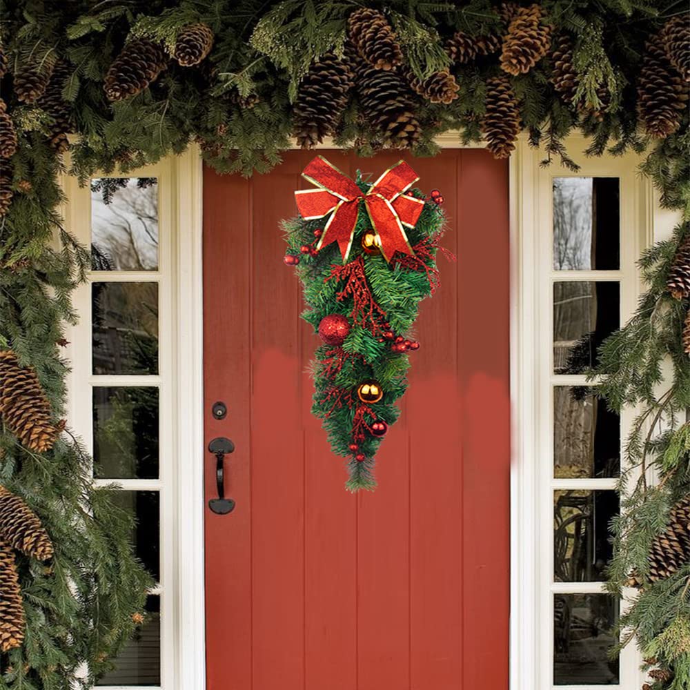 Christmas Teardrop Swags (2-Pack) – Artificial Pine Garland With Bows, Berries, Pinecones, For Indoor/Outdoor Door & Wall Decor - View #6