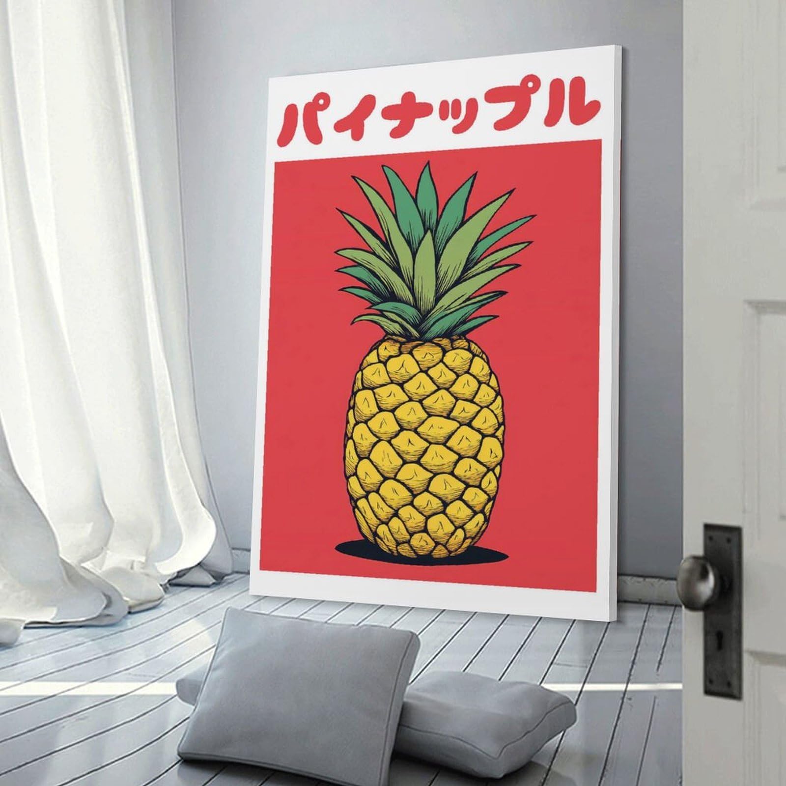 Junmoney Pineapple Illustration Japanese Fruit Art Print Home Decor Wall Art 16x24inch(40x60cm), for Gallery Wall Layouts in Home Or Office, A Versatile Canvas Print for Layering