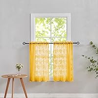 Vista 51 de YJ YANJUN Cortinas traslúcidas negras de 54 pulgadas de largo, panel de cortina de encaje gótico victoriano para cocina, cortinas cortas