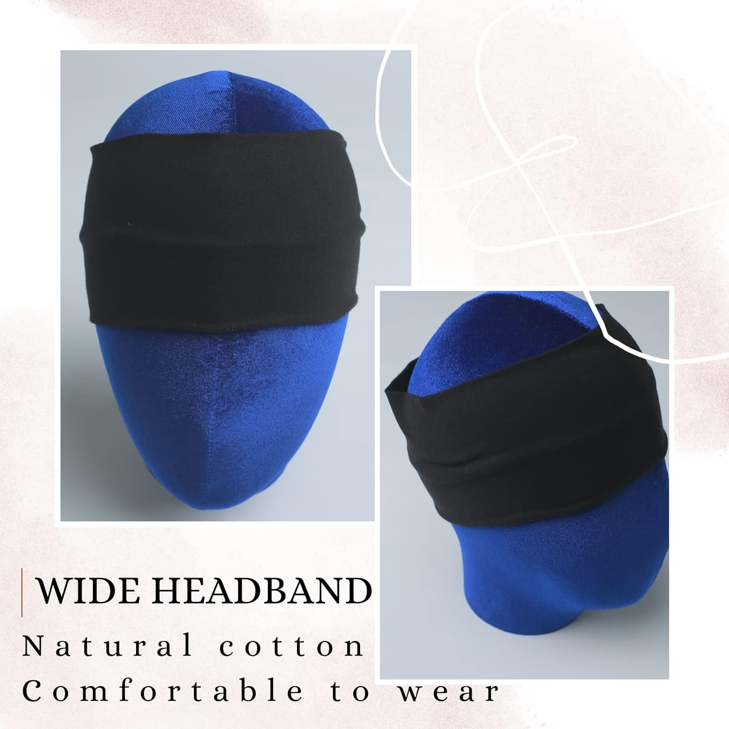 Headbands for Women 3 Pcs Black Wide Cotton Non-slip Stretchy Elastic Head Wrap Holder Hair Accessories - Image 7