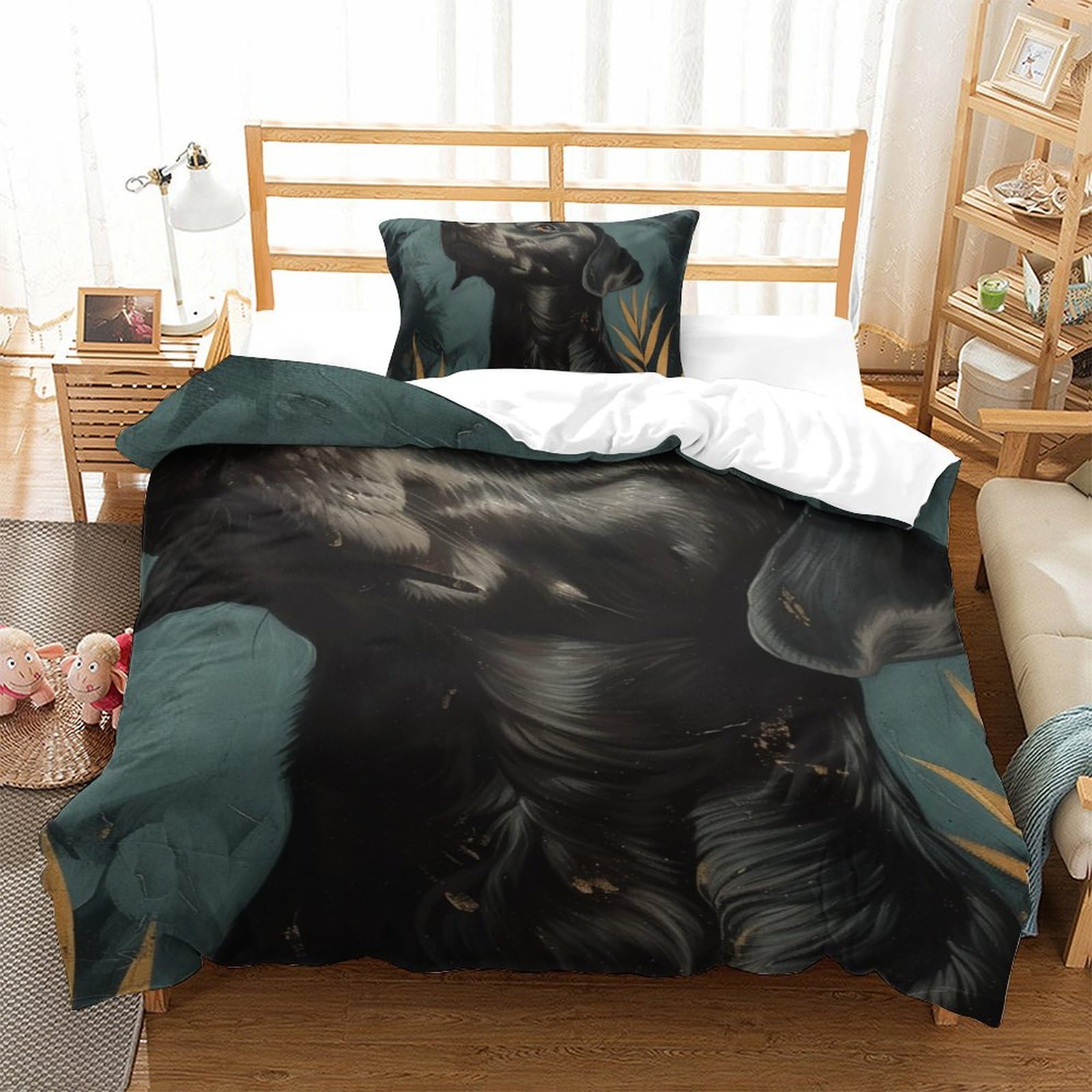 Parure de lit chien Rowena single housse de couette 135x200 microfibre respirante