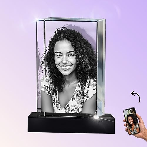 Monume Retrato de cubo de cristal 3D (Mini) - Foto de cristal personalizada grabada con láser hecha de vidrio transparente - Regalos fotográficos