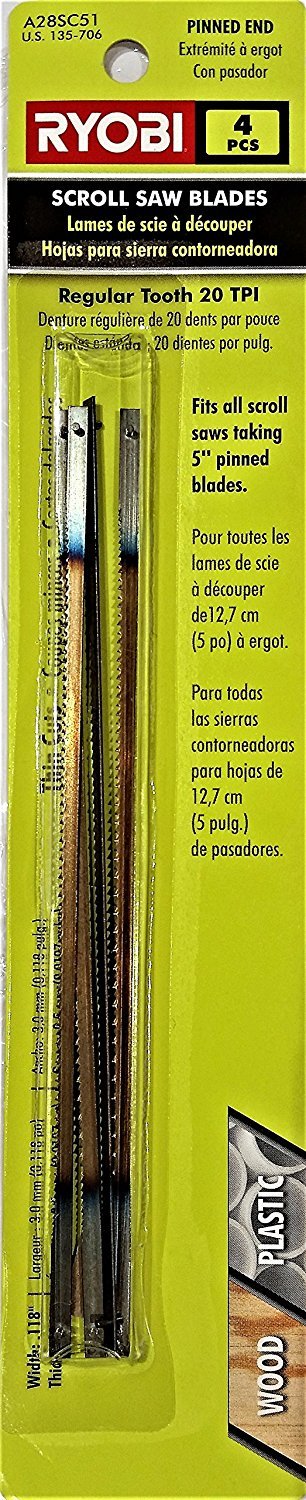RYOBI 20 Teeth per in. Regular Tooth Scroll Saw Blades (4-Piece)