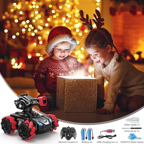 Miniatura 7 de Tanque a control remoto que dispara con luz y música, auto de control remoto 4WD para niños, auto de deriva RC de 2.4 GHz para 4, 5, 6, 7, 8, 9, 10,
