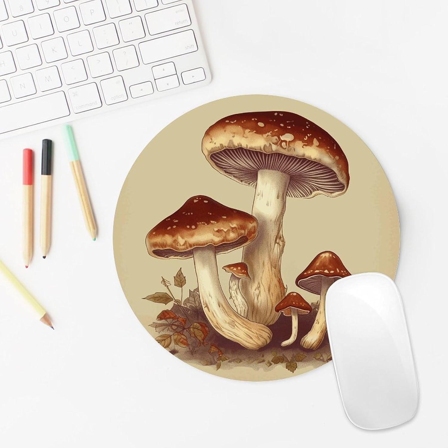 Round Vintage Edible Mushrooms Mouse Pad Cute Small Computer Mouse Mat Funny Mousepad with Non-Slip Rubber Base Waterproof Travel Mousepads for Home Decor Office Desk Accessories 7.8in image 5