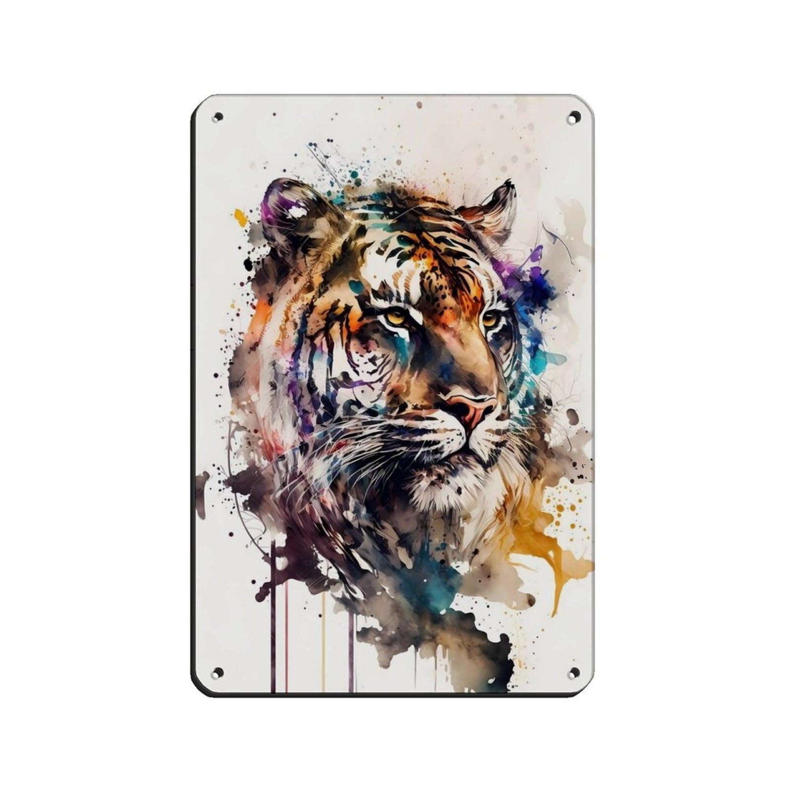 Lxwnze 20L X 30W Cm Watercolor Tiger, Painting Colorfulart Poster Retro Poster Metal Tin Sign Chic Art Retro Iron Painting Bar People Cave Cafe Family Garage Poster Wall Decoration 8X12inch(20X30cm)