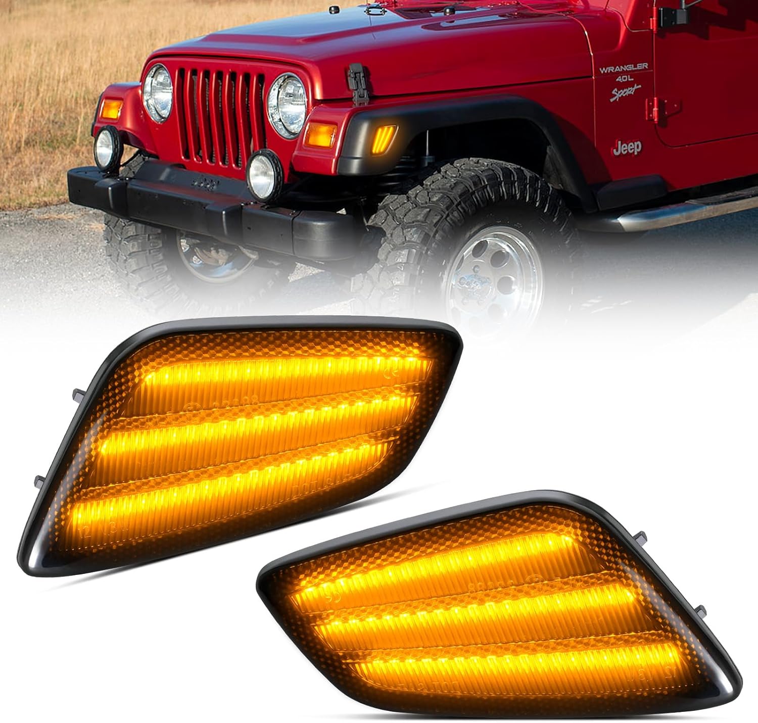 LED Side Marker Lights Compatible with Jeep Wrangler TJ 1997-2006 Turn Signal Light Amber Smoked Lens Pack of 2