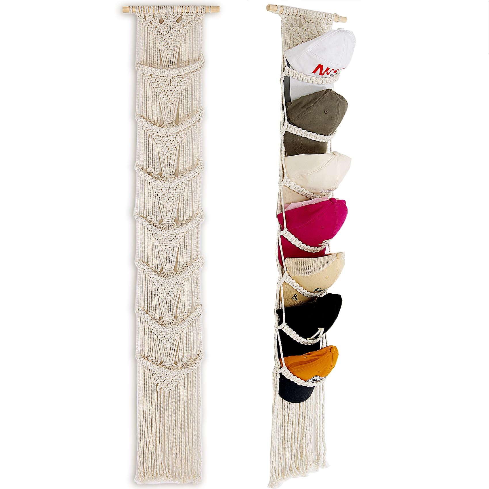 Chaohaoke Hat Rack, 1 Pack, Baseball Cap Holder, Macrame Wall-Mounted Hat Stand, Decorative Display Organiser, Boho Over-The-Door Hat Hanger