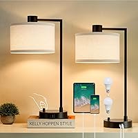 Vista 9 de Luvkczc Lámpara de Mesa para Dormitorio Juego de 2 con Puertos USB C+A - Lámpara de Noche Totalmente Regulable Sin Escalones con Pantalla de Lino
