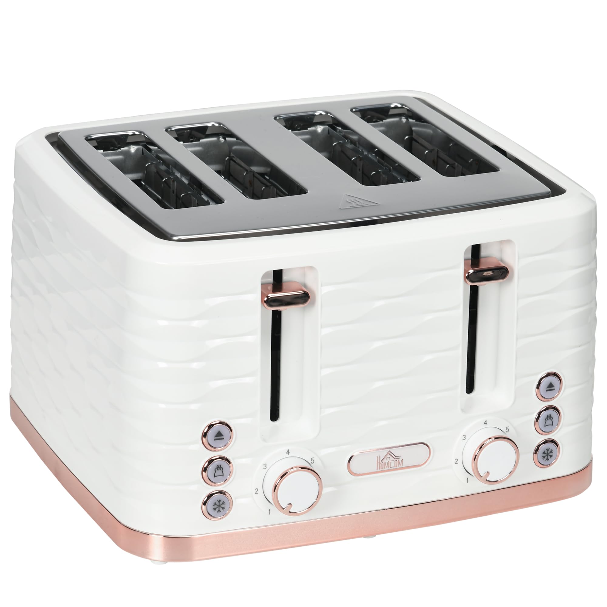 Homcom Toaster With 4 Slot, 7 Browning Levels, 1600W, White Ripple