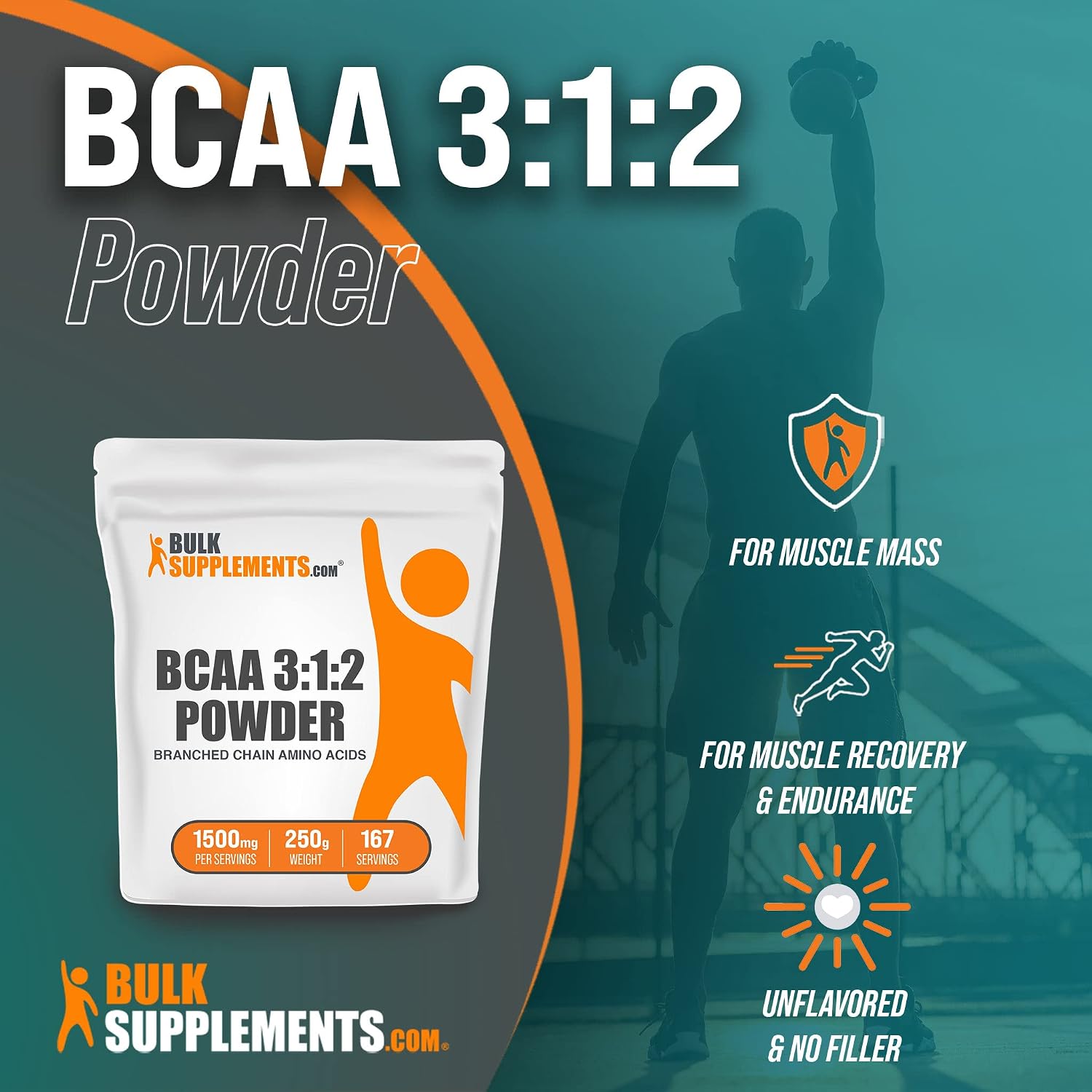 BulkSupplements.com BCAA 3:1:2 Powder - Branched Chain Amino Acids - BCAA Supplements - Amino Acid Powder - BCAA Powder - BCAAs Amino Acids Powder - 1500mg per Serving (250 Grams - 8.8 oz)