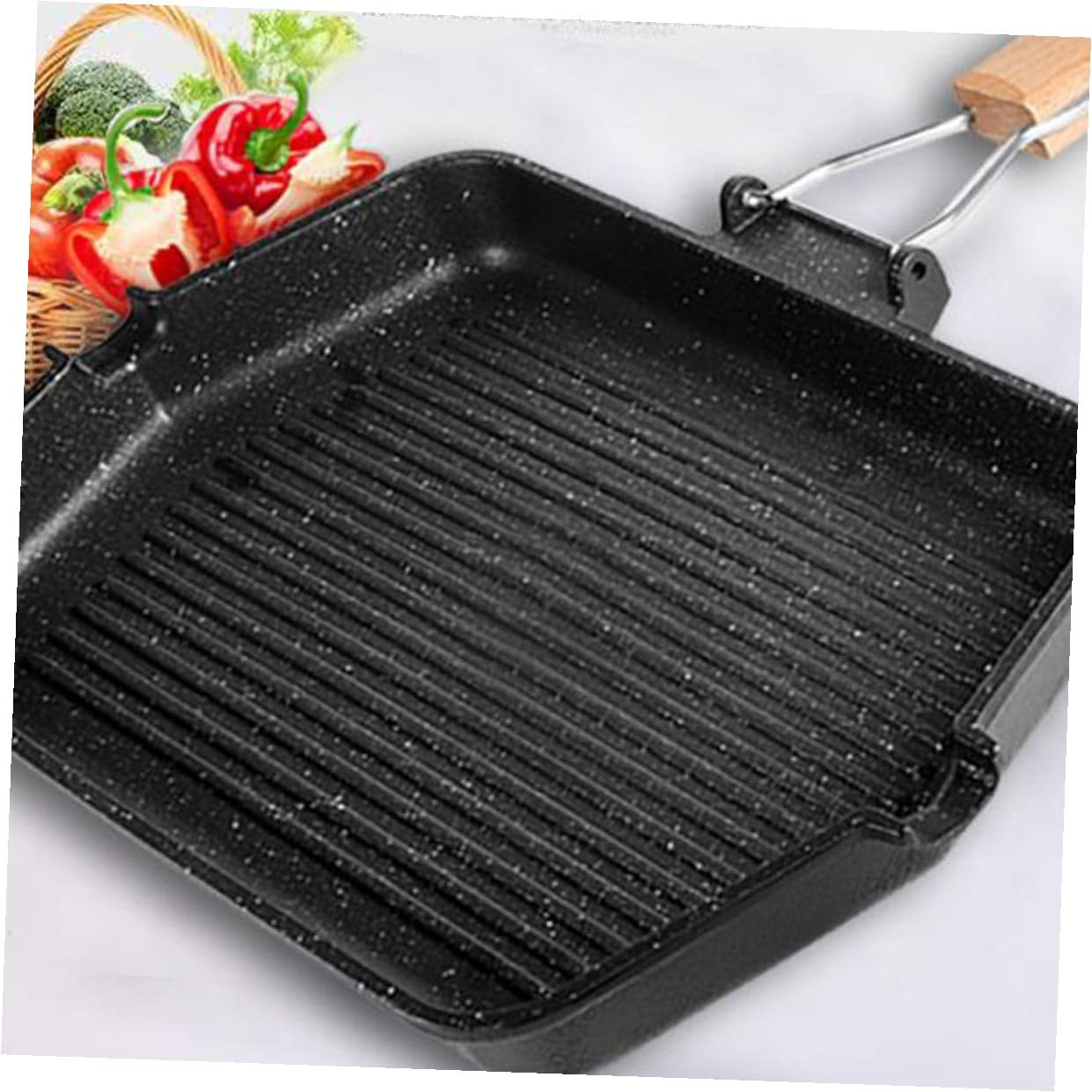 Hemobllo Padella Grill Antiaderente Quadrata in Ferro per Grigliare