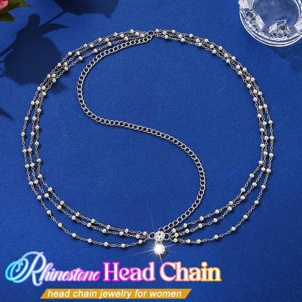 GORTIN Rhinestones Head Chain Headpiece Silver Bride Wedding Forehead Hair Chain Head Jewelry Prom 1920s Hair Accessories for women (Silver)