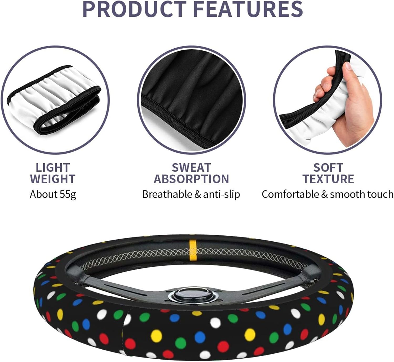 Polka Dot Colorful Steering Wheel Cover Women Men 15 in 2 Car Cup Coaster image 3